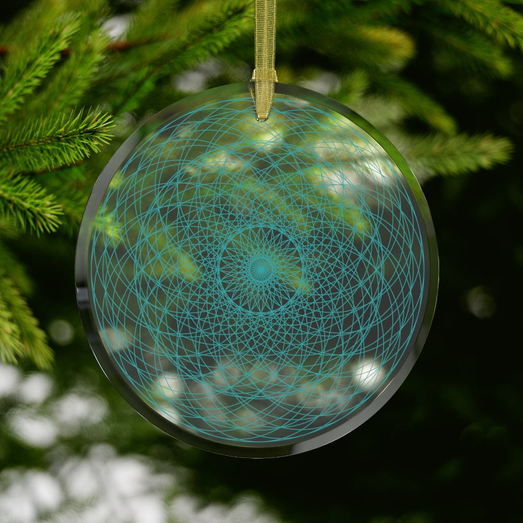 Cosmic Flows (Aqua) Glass Ornament