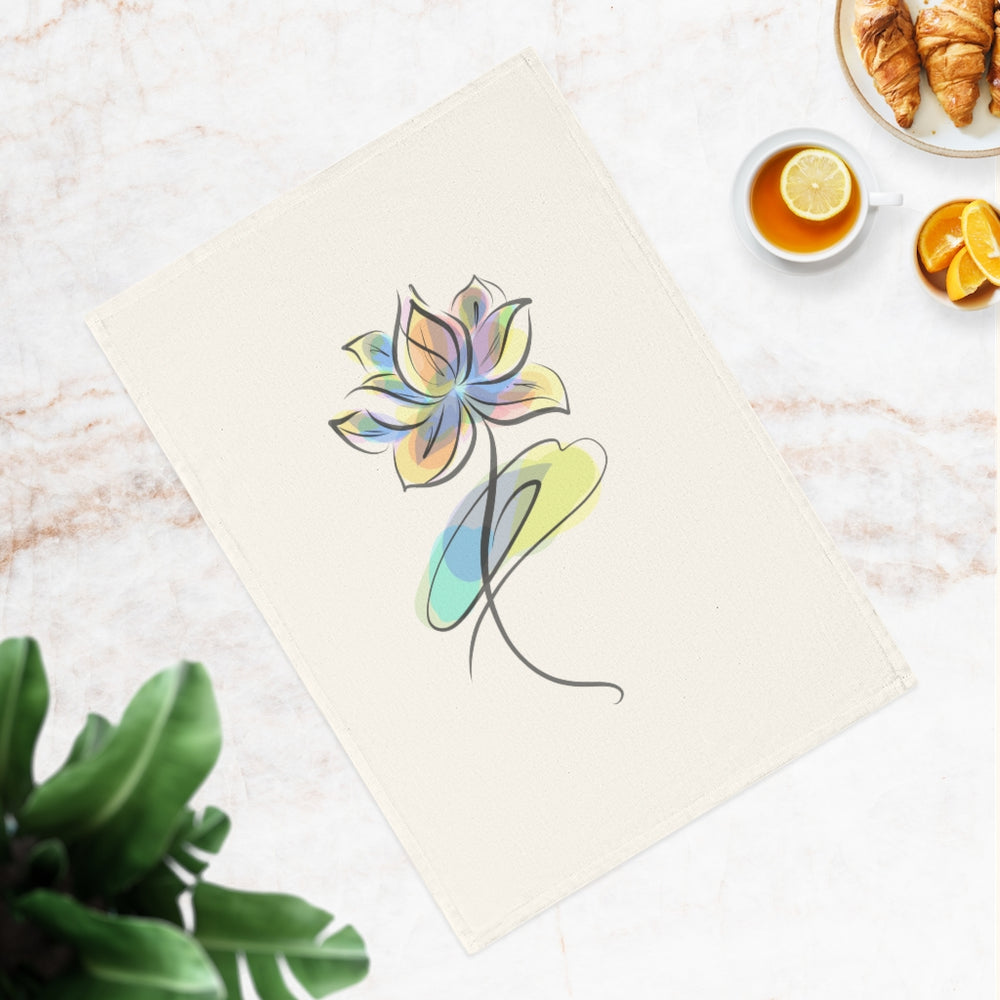 Organic Cotton Tea Towel (Lotus Watercolor Design)