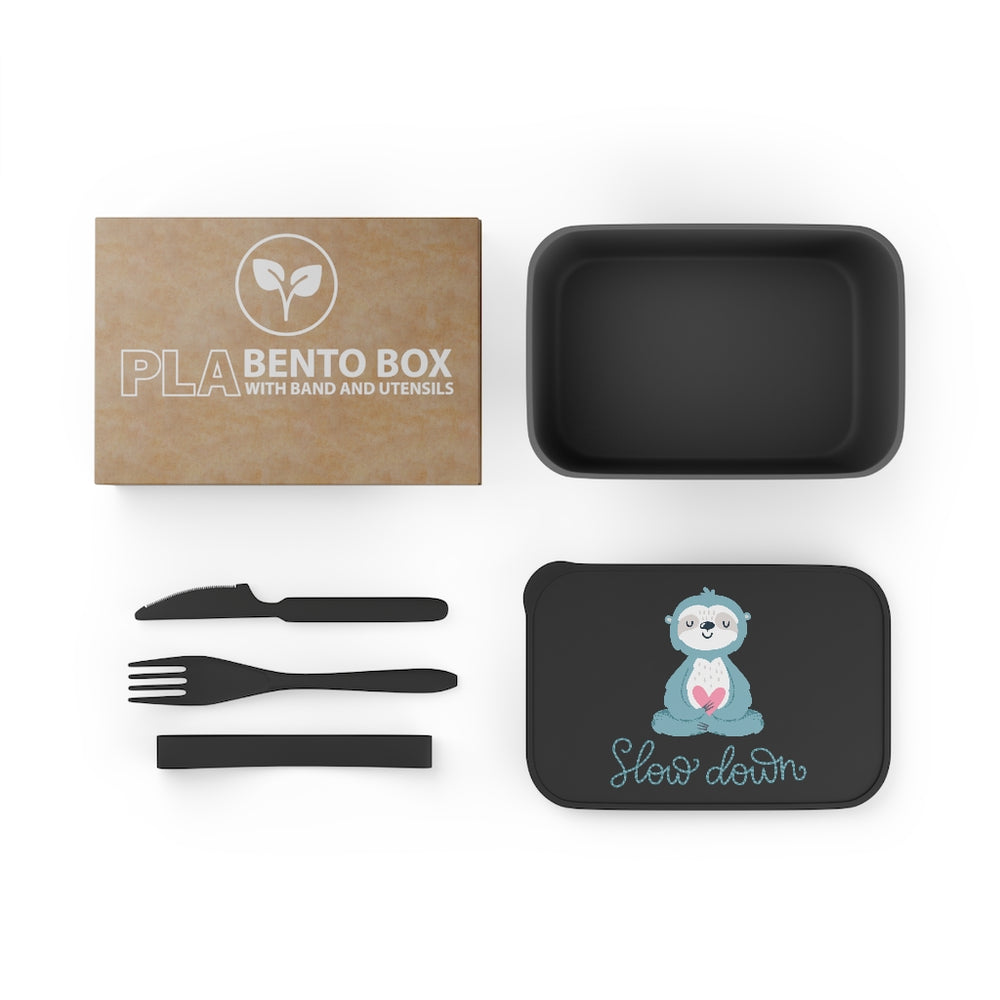 PLA Bento Box with Band and Utensils (Slow Down Sloth Design)