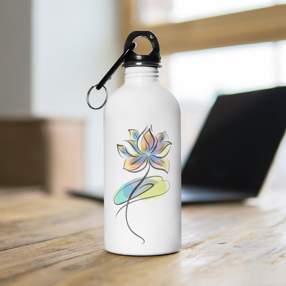 Stainless Steel Water Bottle (Lotus Watercolor Design)