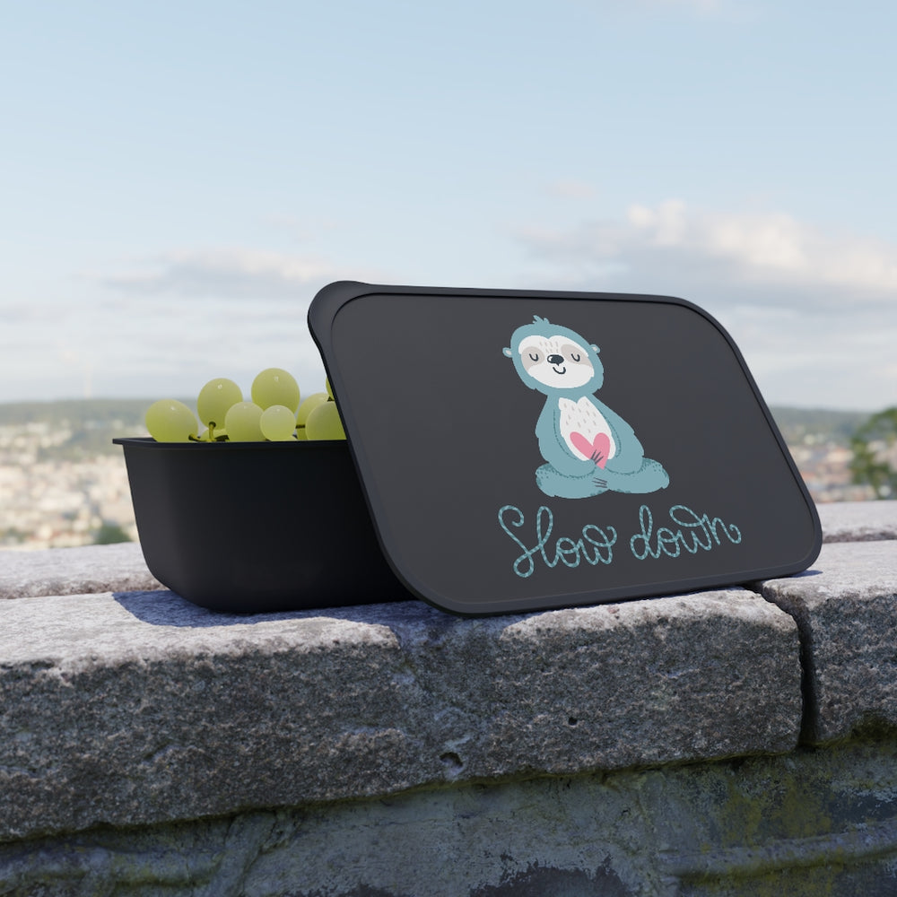 PLA Bento Box with Band and Utensils (Slow Down Sloth Design)