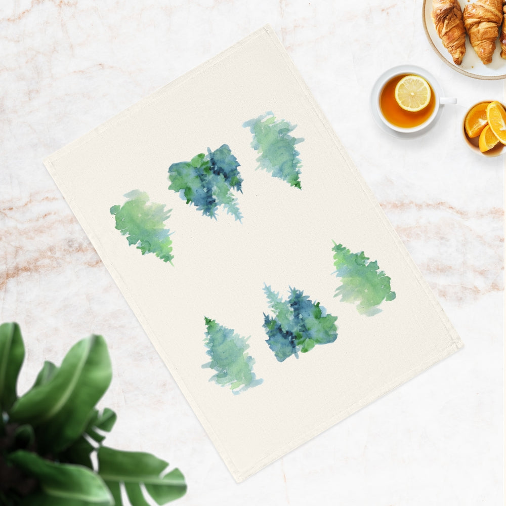 Organic Cotton Tea Towel (Watercolor Trees Design)