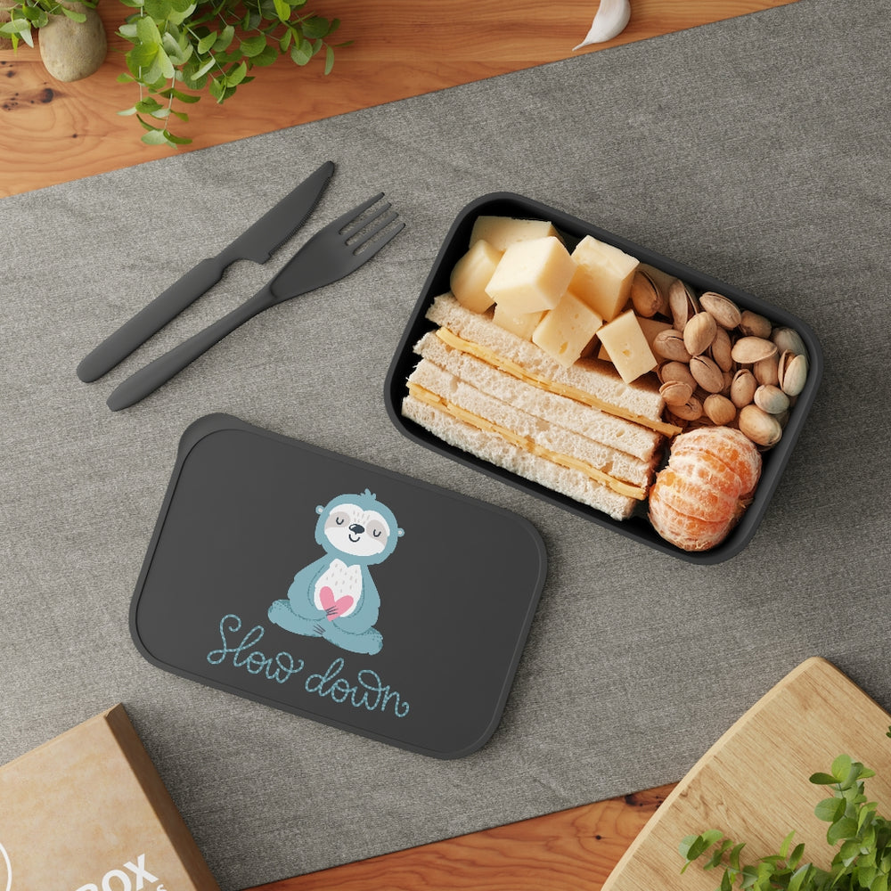 PLA Bento Box with Band and Utensils (Slow Down Sloth Design)